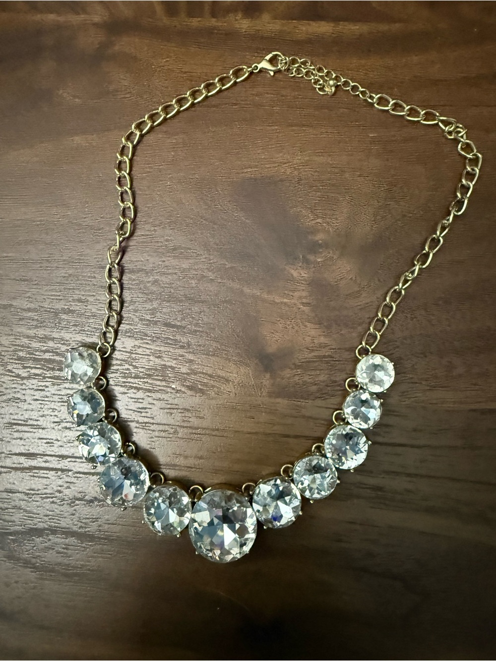 Gold-Tone Crystal Bib Necklace in Clear